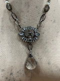 Great Gatsby Inspired Deco Pendant w/ Crystal Drop Necklace