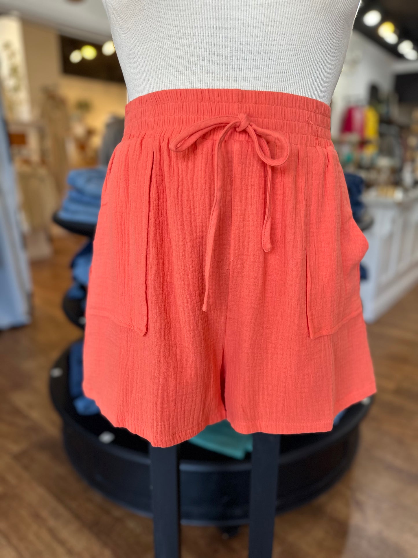 On My Time Elastic Waist Shorts ~ Orange