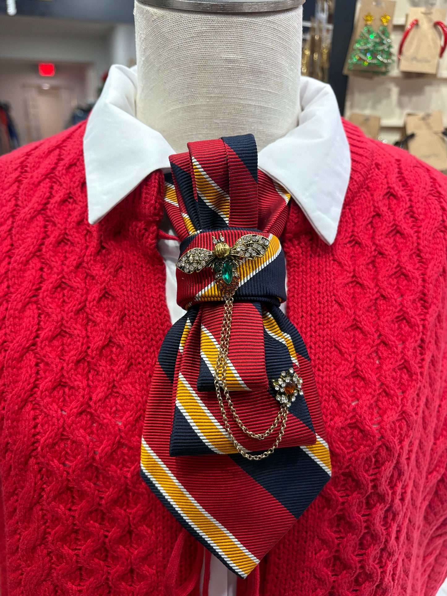 Simply Elegant Necktie Necklace Accessory / Red Stripe