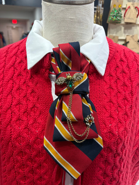 Simply Elegant Necktie Necklace Accessory / Red Stripe