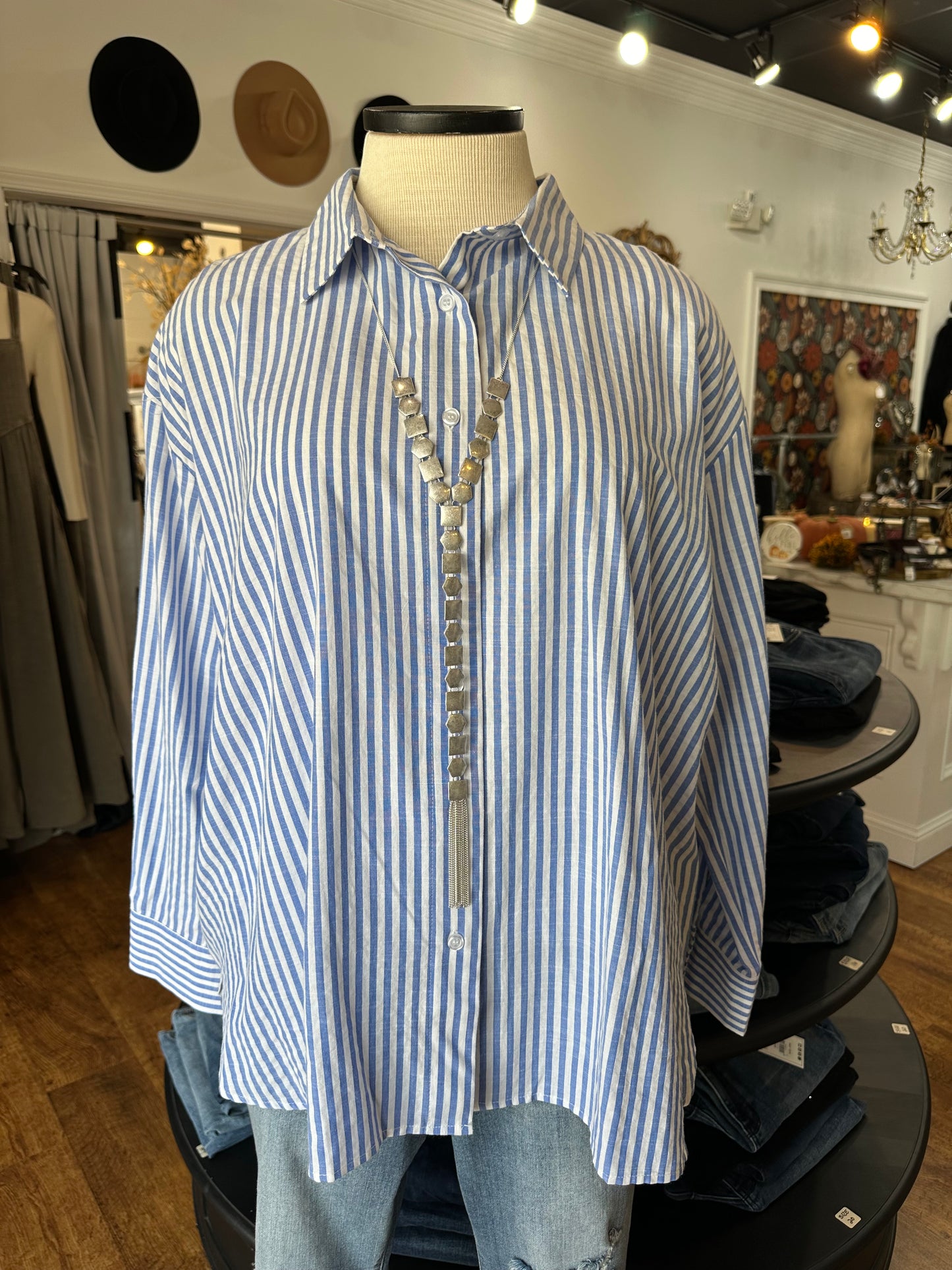 Stripe Along Striped Button Down Top