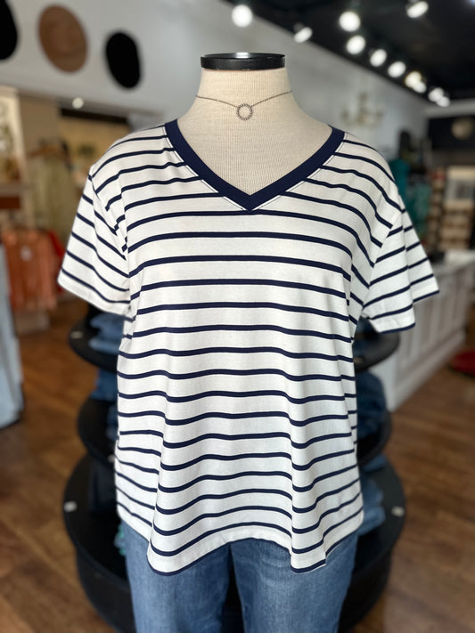 On Repeat Striped Tee Shirt ~ Navy