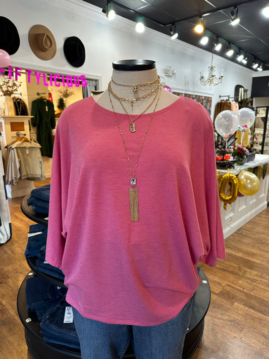 Easy To Style Dolman Sleeve Top ~ Hot Pink