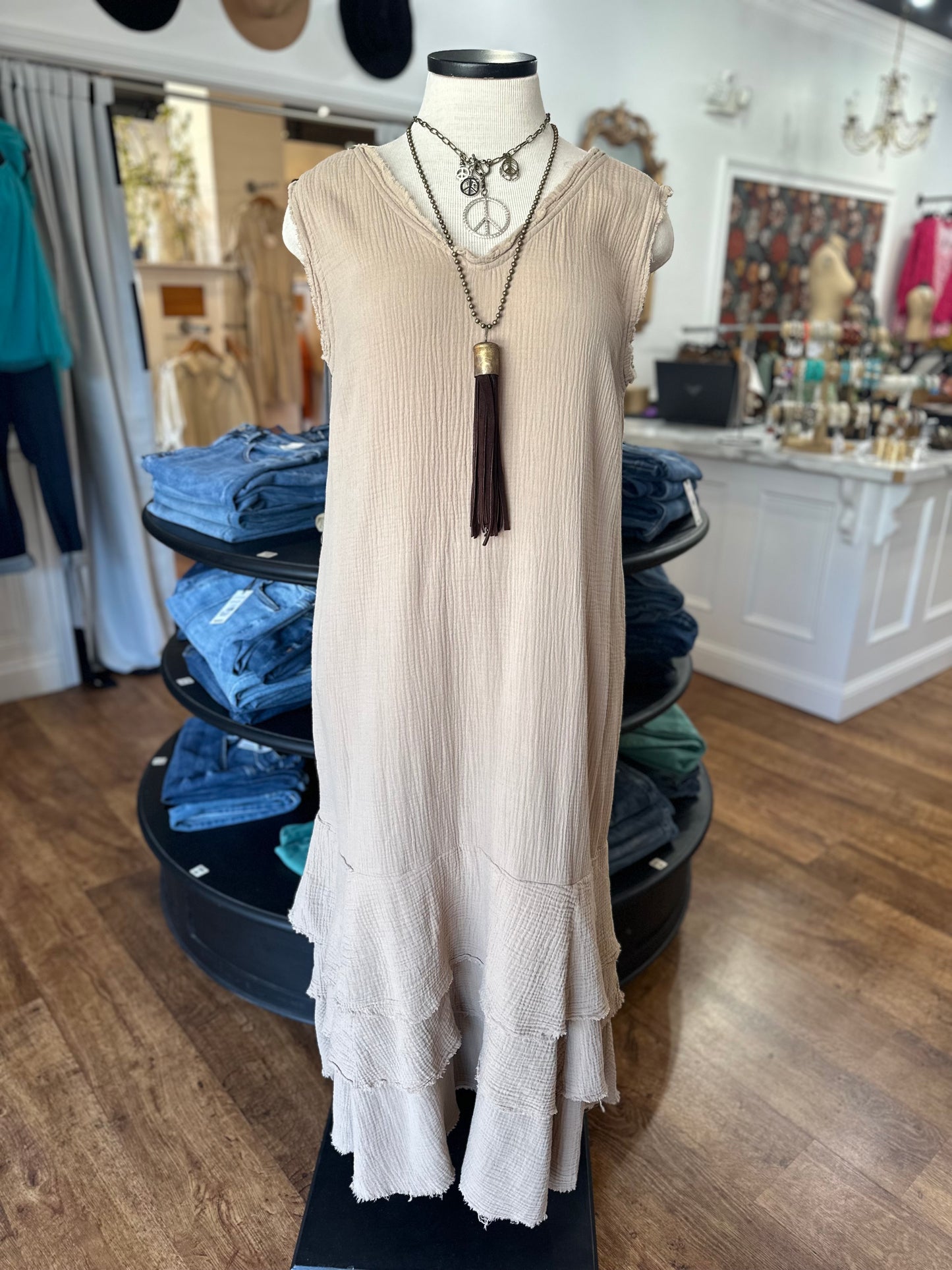 Nothing Complicated Cotton Crepe Dress ~ Sand