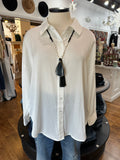 First Class Reservations Pinstripe Button Down Top ~ White