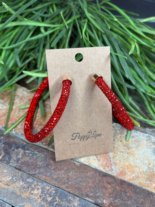 Santa's Favorite Red Sparkle Hoop Earrings