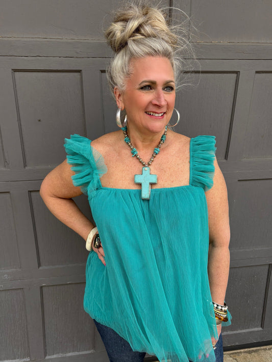 Lead The Way Frill Top ~ Turquoise