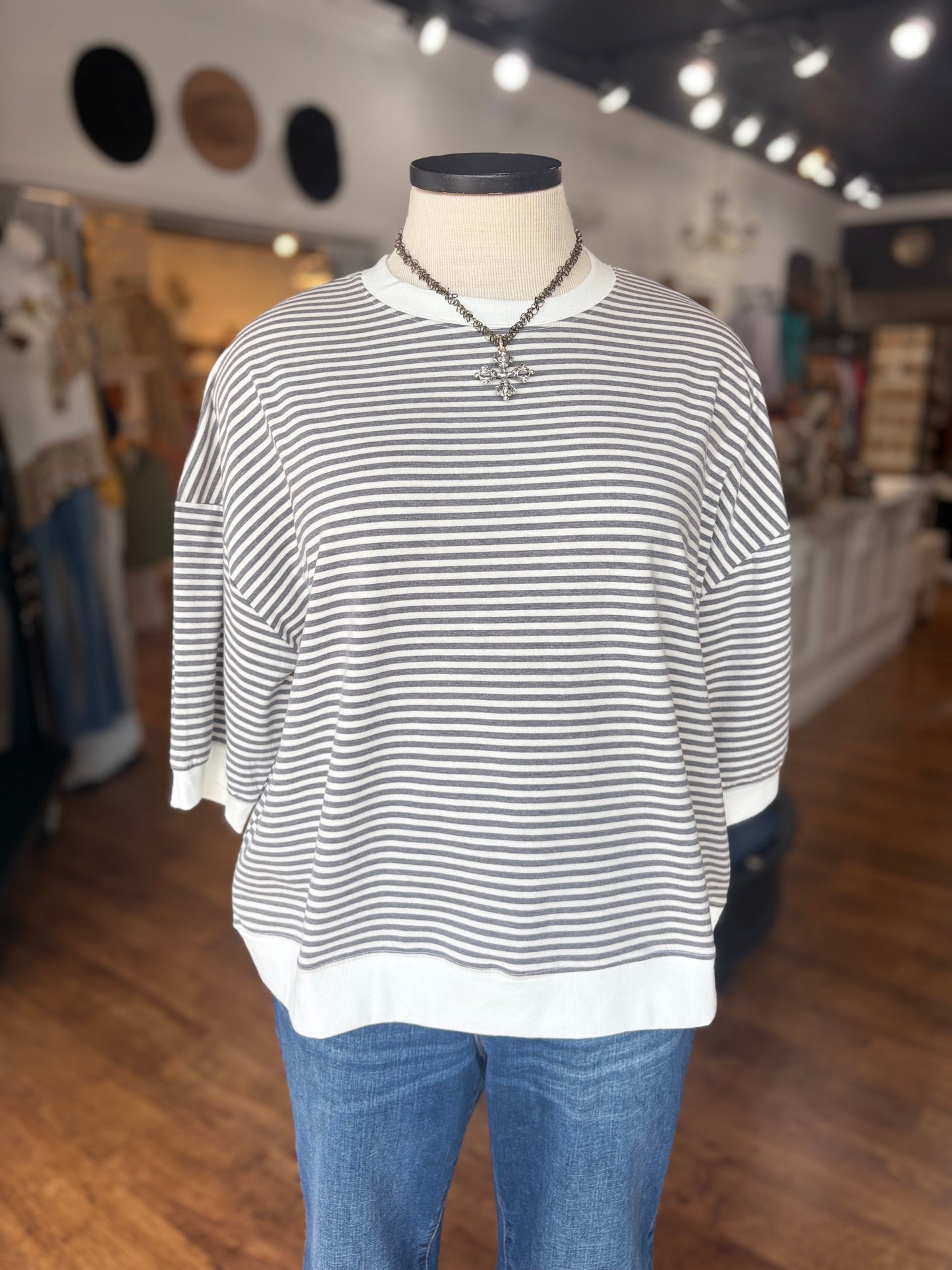 Now And Again Striped Top ~ Charcoal