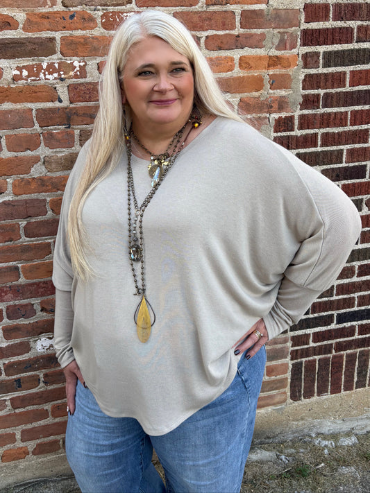 Keep Talking Long Sleeved Top ~Sandstone