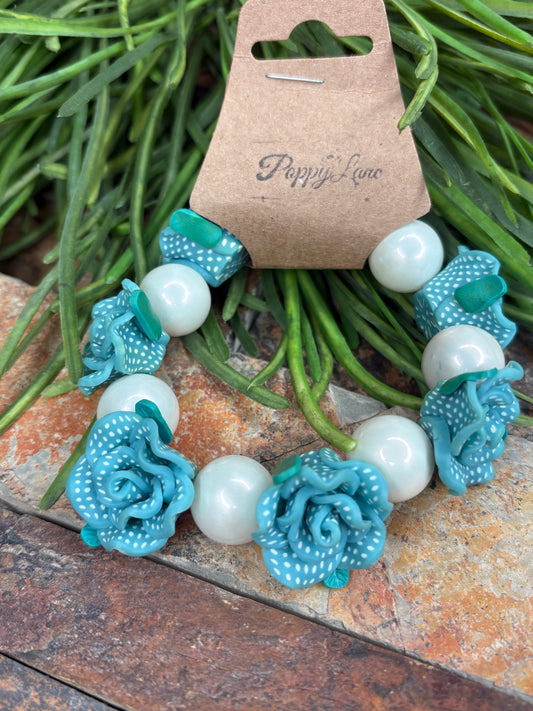 Rambling Rose Handcrafted Bracelet - Turquoise / Pearl