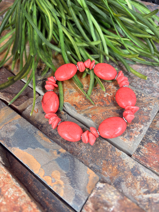 Calming Energy Stone Stretch Bracelet - Coral