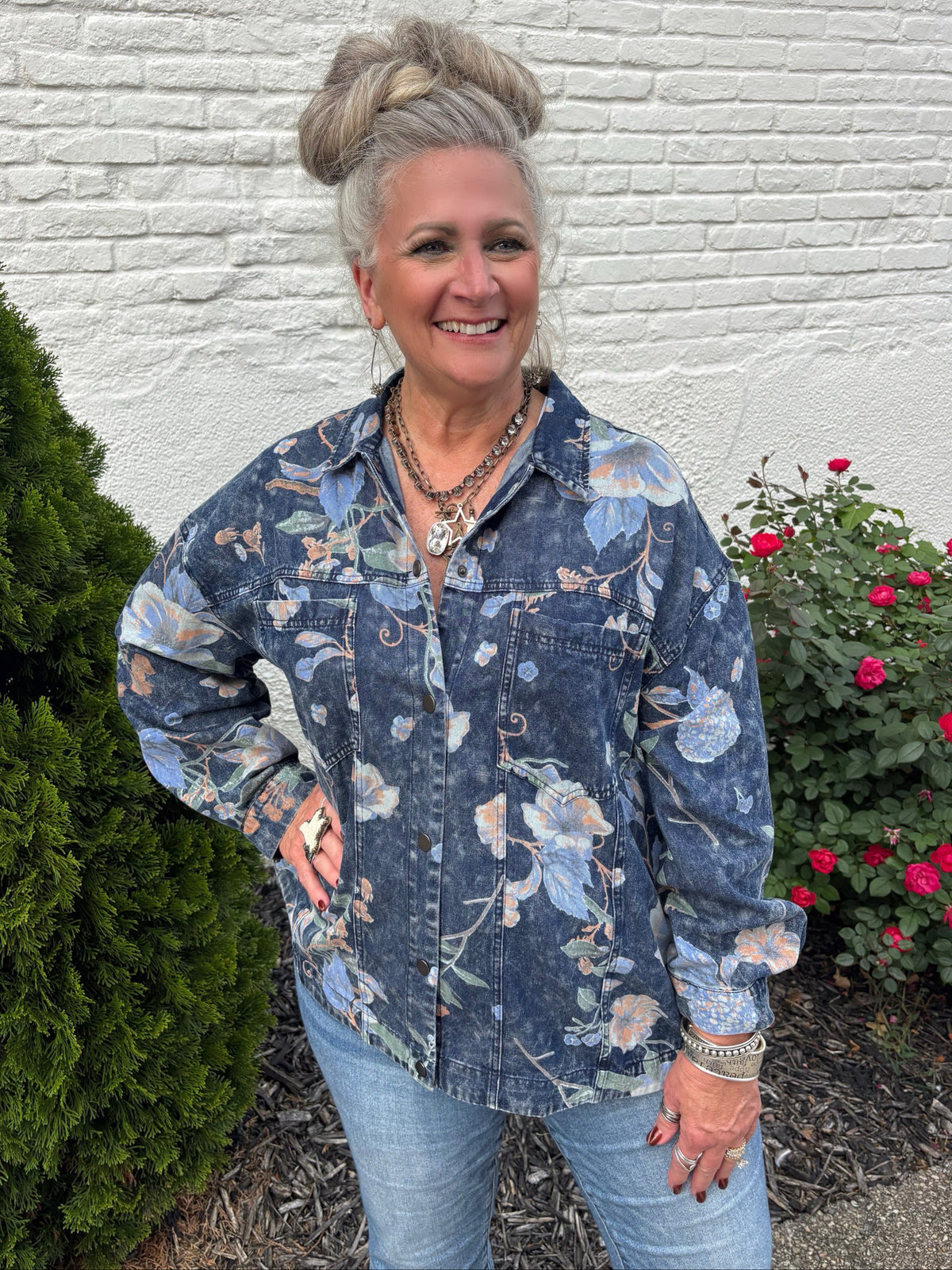 Make It Known Floral Denim Jacket