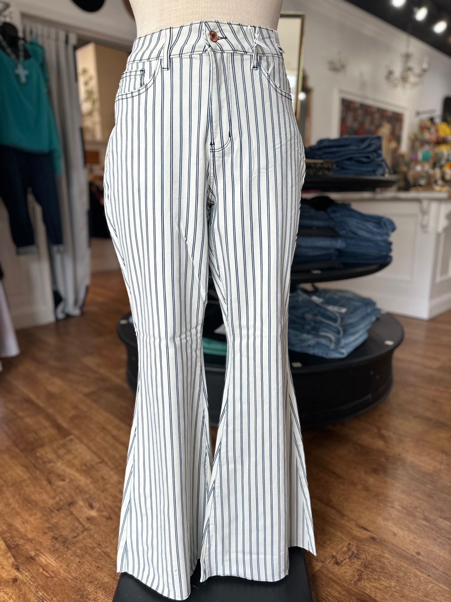 Judy Blue High Waist Pin Stripe Flare Jean ~ REBEL