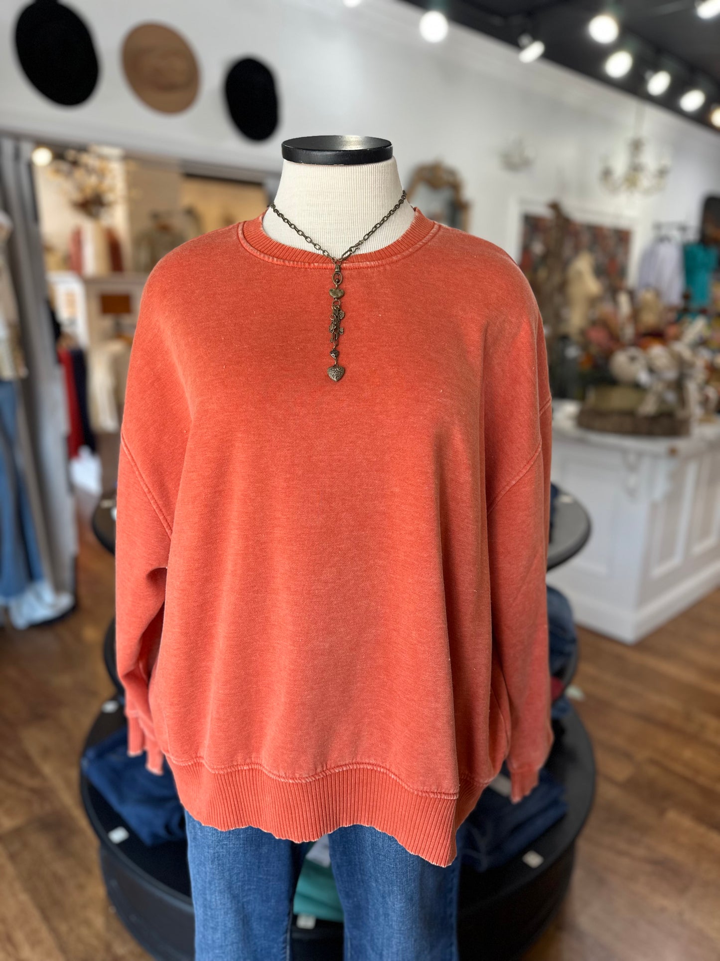 Casual Staple Mineral Wash Pullover ~ Burnt Orange