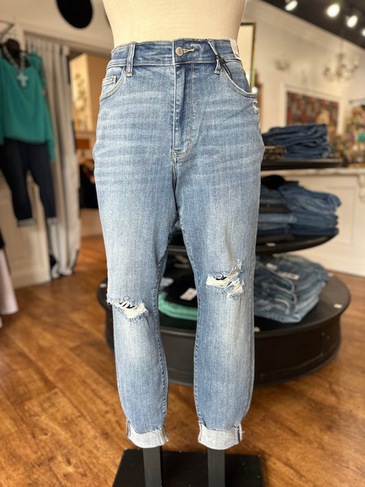 Judy Blue Midrise Distressed Cuffed Skinny Jean ~ LAUREL