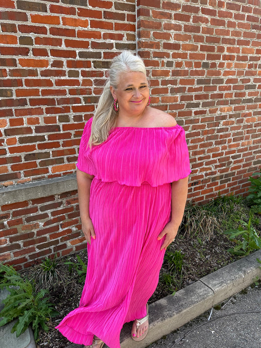 Oh So Chic Pleated Maxi Dress ~ Fuchsia