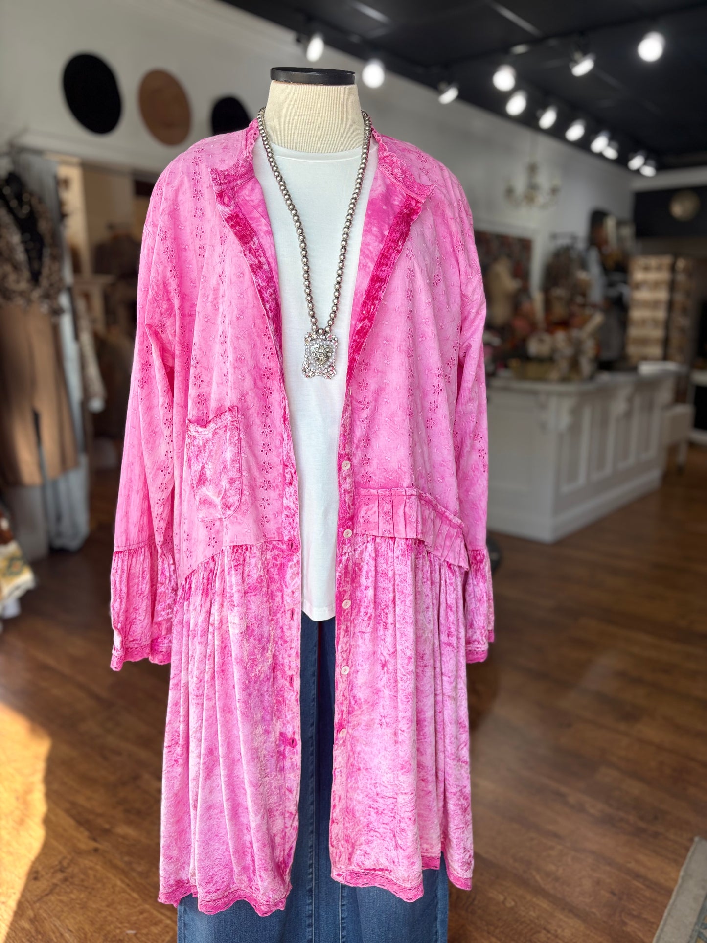 Magenta Velvet Eyelet Dress/Duster