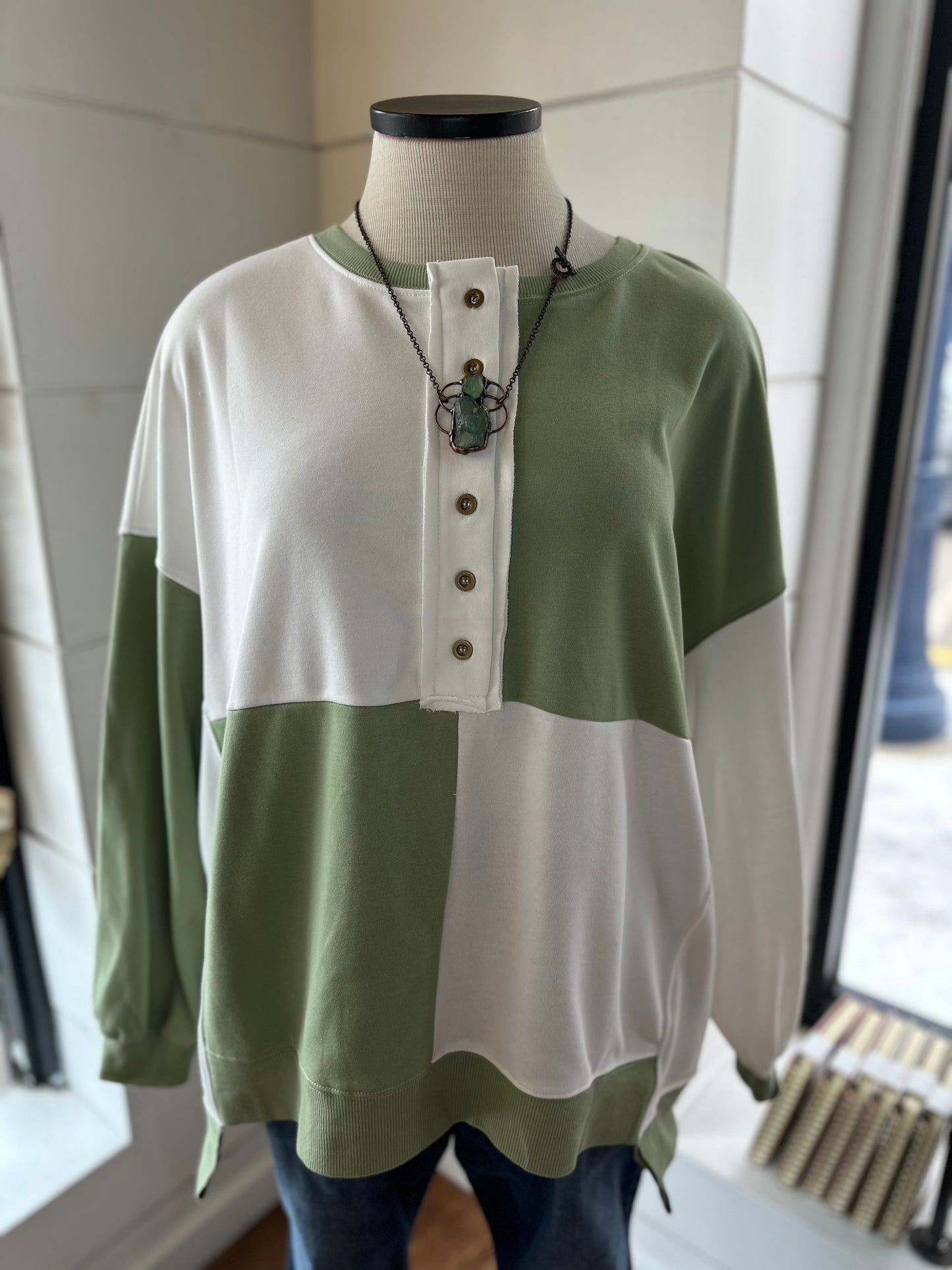 Carefree Comfort Color Block Henley Top