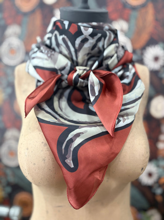 Rust & Gray Tooled Wild Rag / Scarf 36"