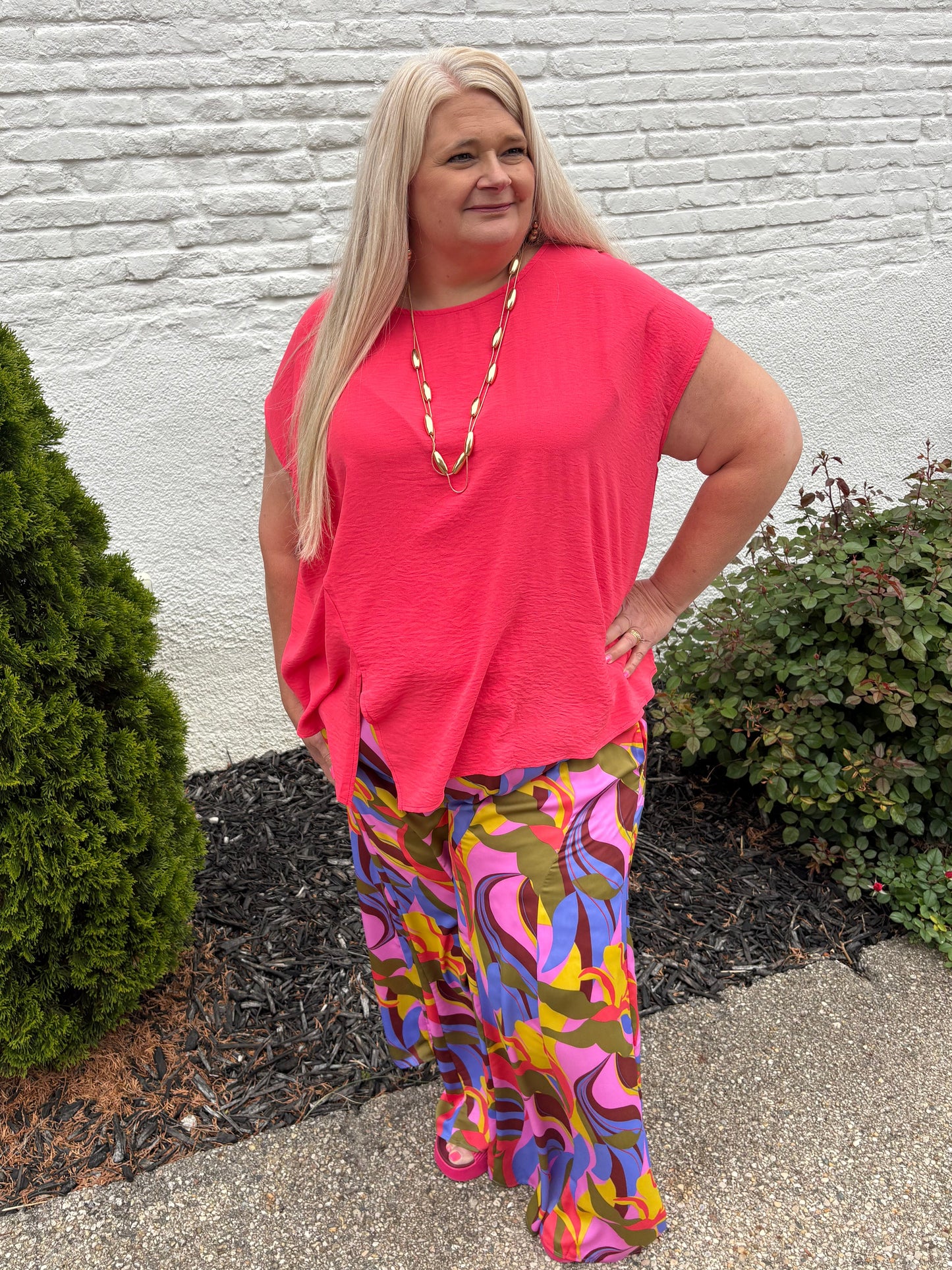 Coming To Town Abstract Print Wide Leg Pants ~ Lilac Pink