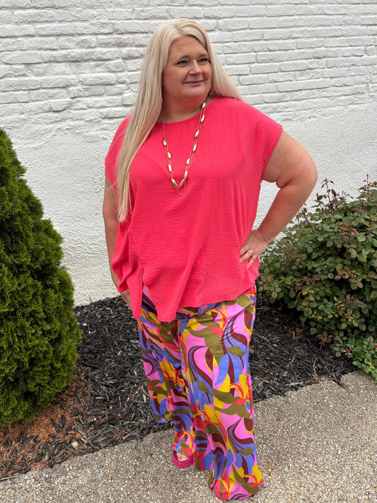Coming To Town Abstract Print Wide Leg Pants ~ Lilac Pink