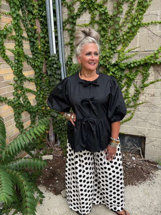 Bow Down Black Peplum Top