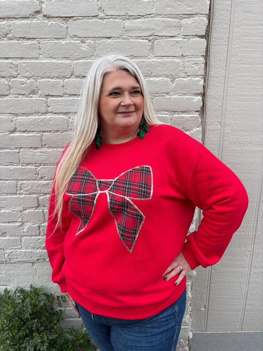 Seasons Greetings Plaid Bow Sweatshirt