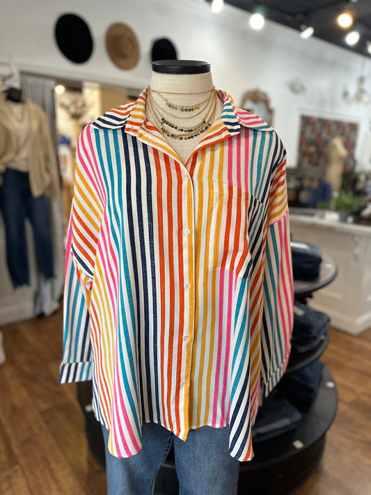 Opening Night Striped Button Up Top