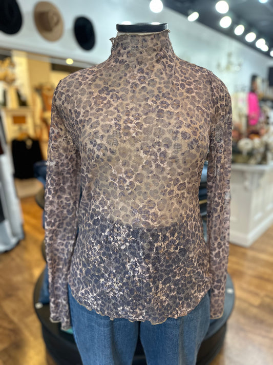 Late Night Latte Animal Print Mesh Top