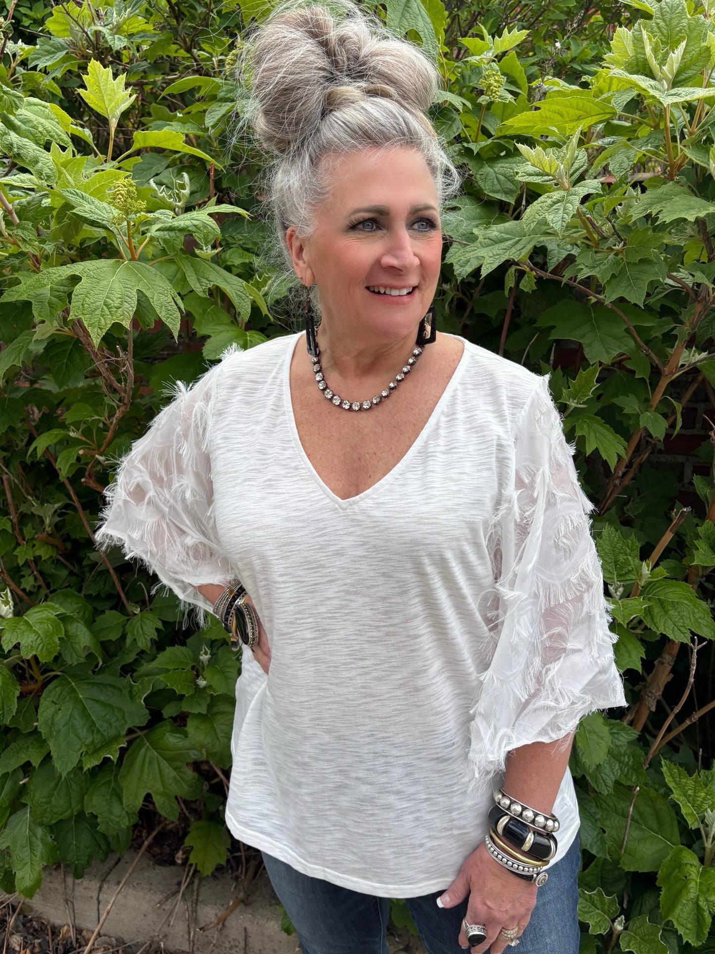 On The Run Textured Sleeve Top ~ White
