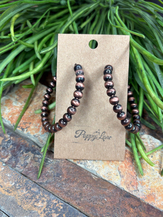 Navajo Pearl Hoop Earrings - Copper