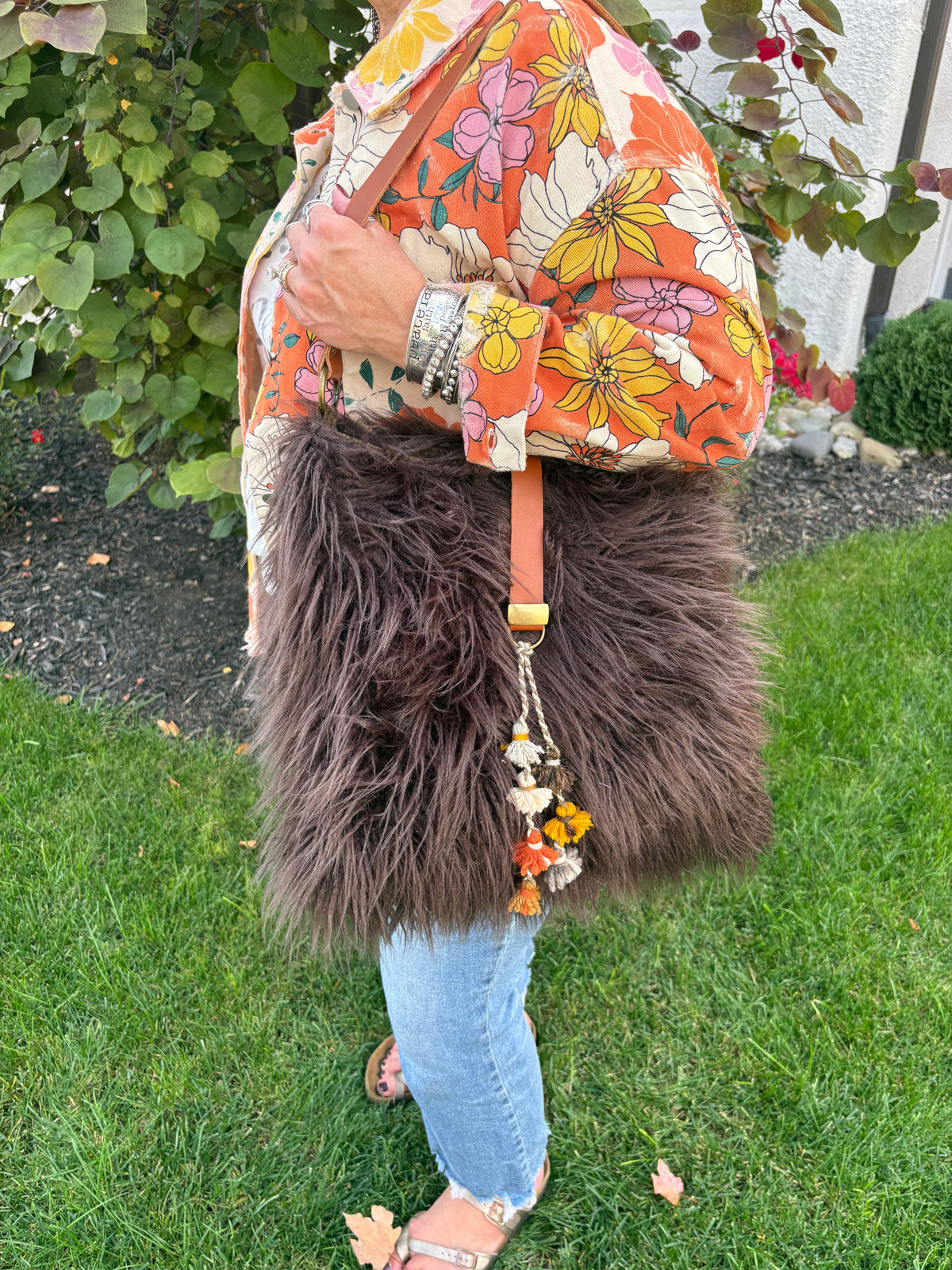 Atenti Cafe Llama Soft Tote Faux Fur Crossbody Bag
