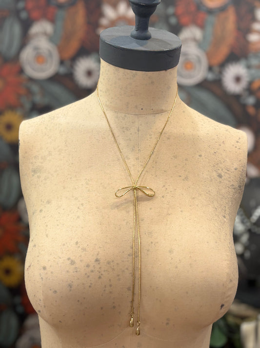 Tied Together Bow Necklace ~ Gold