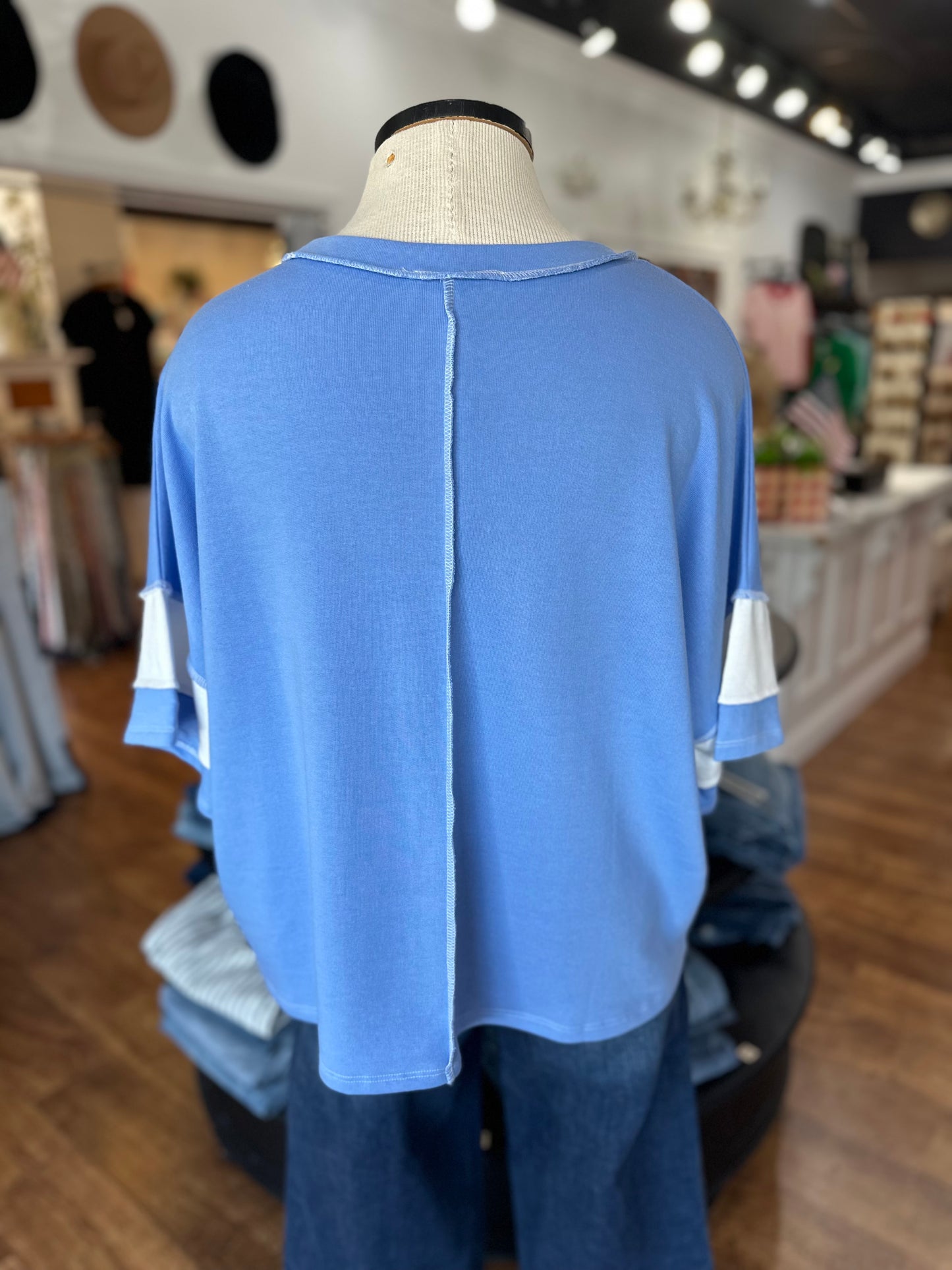 Sunday Stroll Striped Top ~ Cornflower Blue
