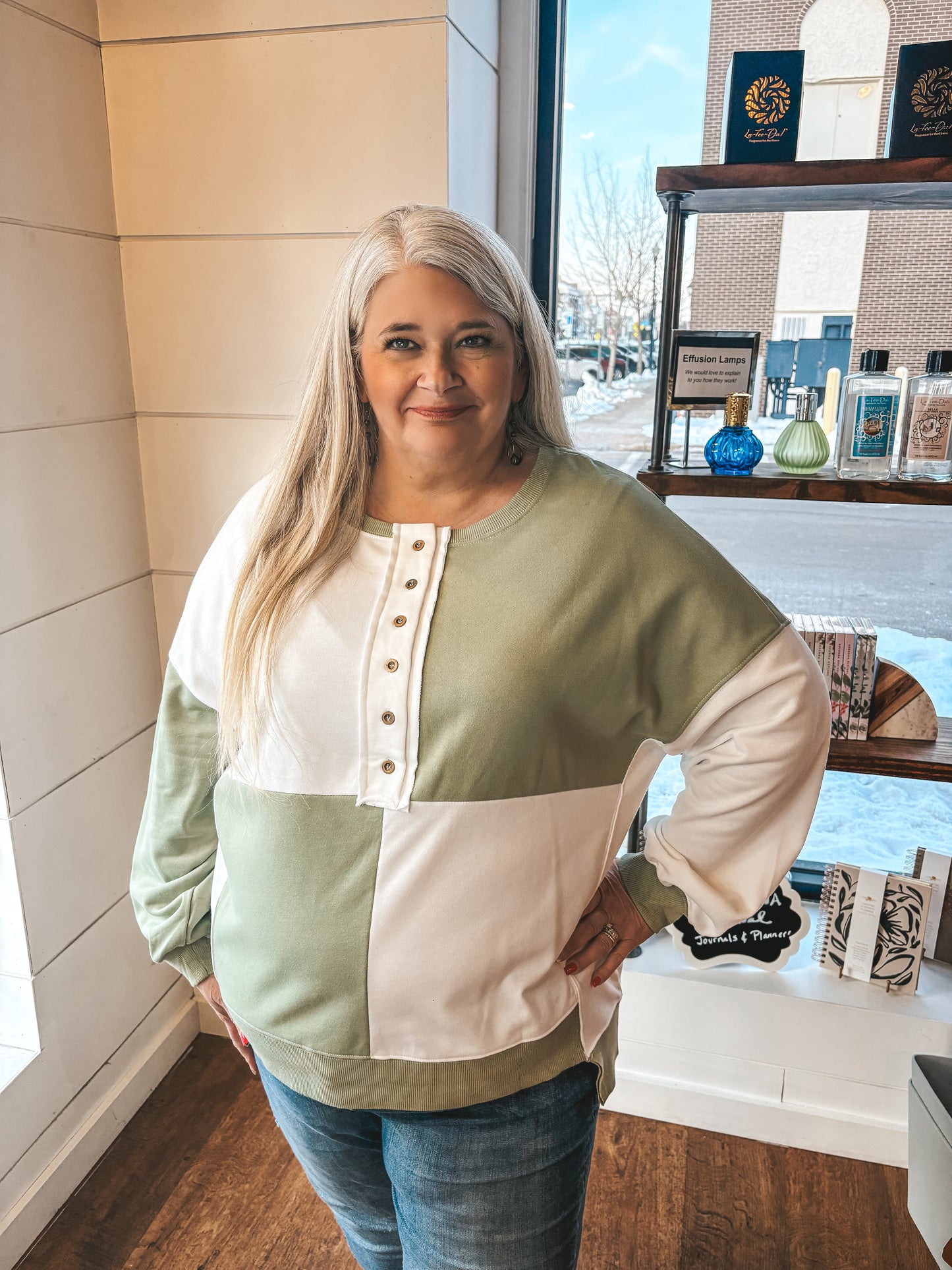 Carefree Comfort Color Block Henley Top