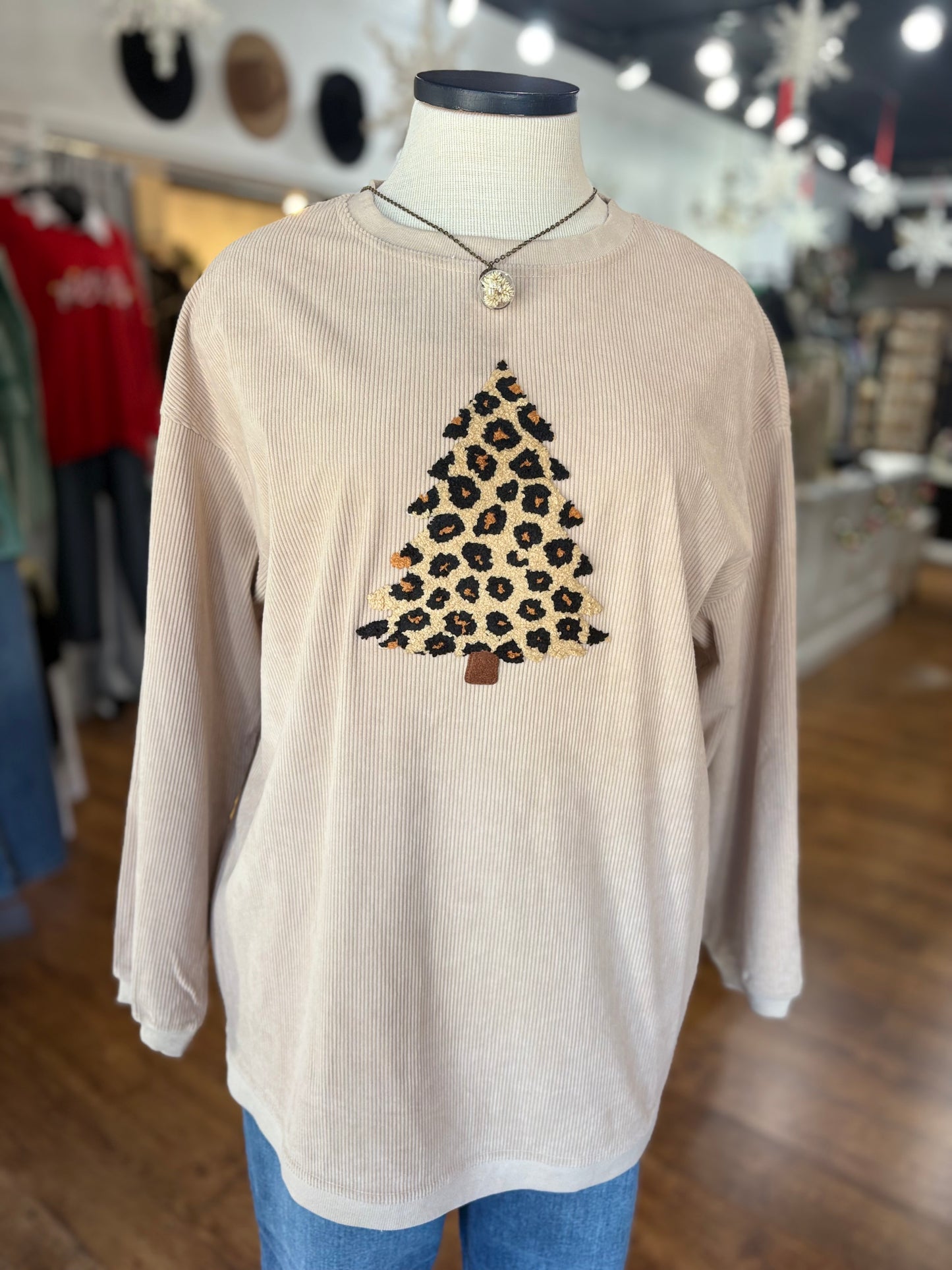 Not Too Late Leopard Christmas Tree Sweatshirt