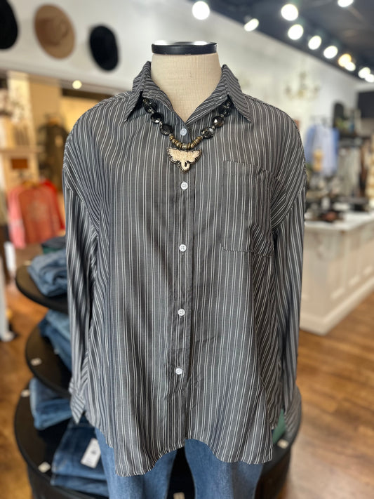 Blissful Feeling Striped Button Down Top