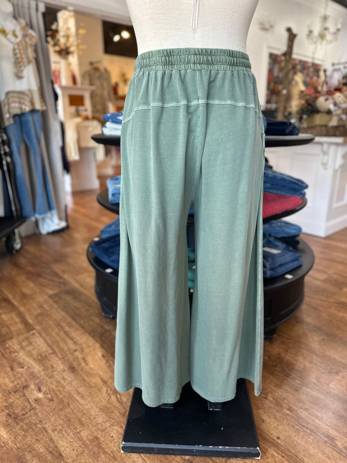 Want It More Wide Leg Pants ~ Army Green