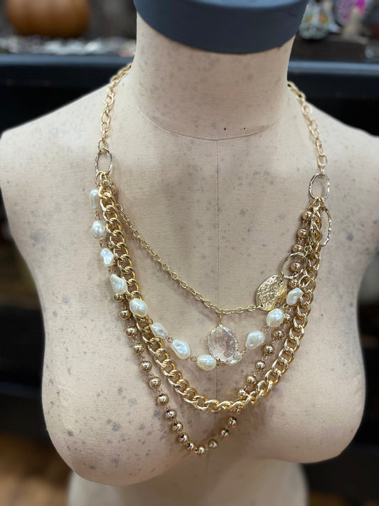 Shine Gold Prairie Pearl Layered Necklace