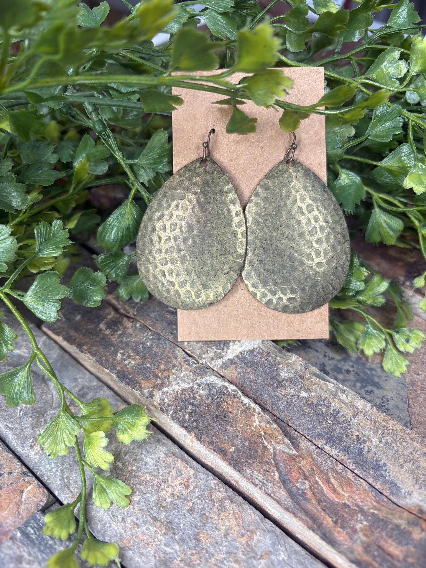 Starting Here Hammered Teardrop Earrings ~ Brass Ox