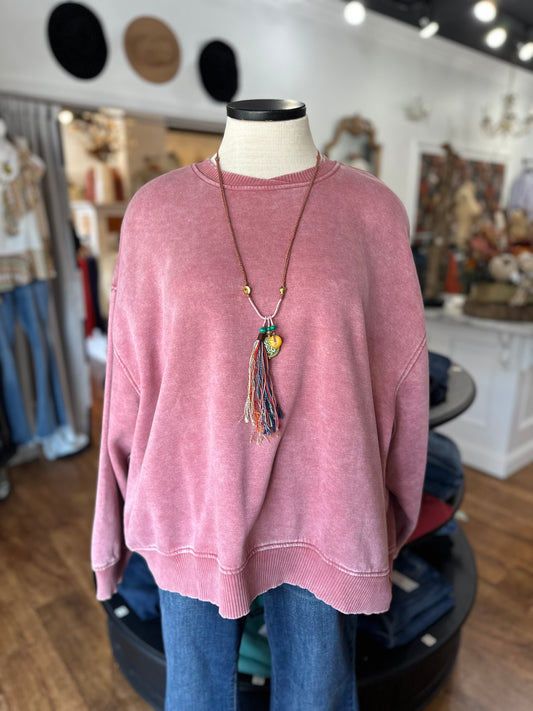 Casual Staple Mineral Wash Pullover ~ Winter Rose