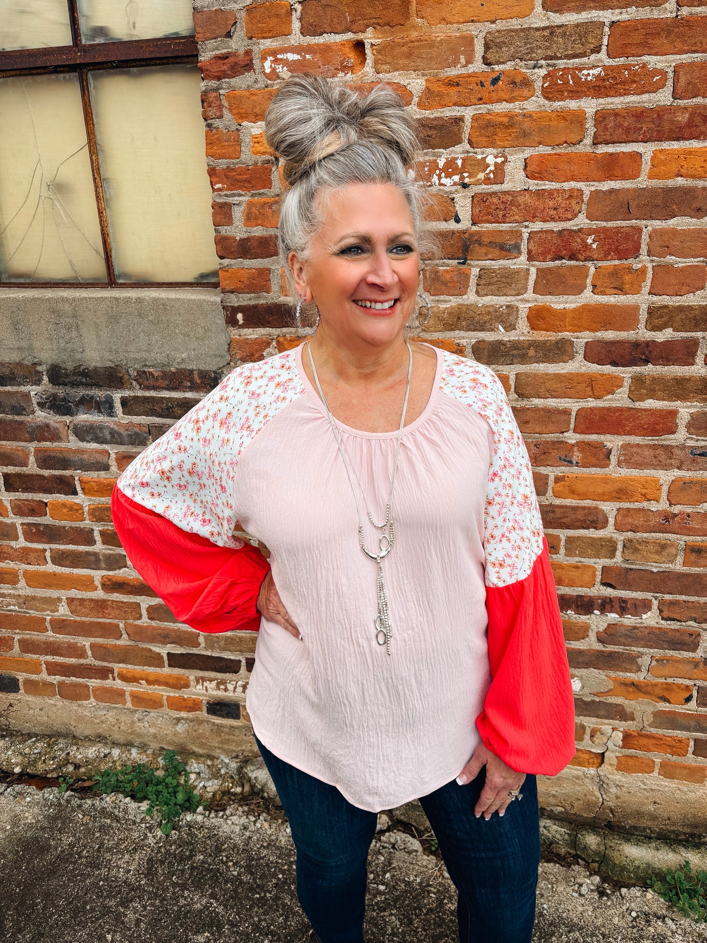 Look Ahead Floral Colorblock Top