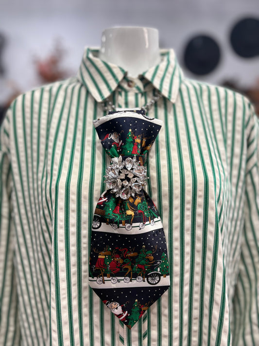 Simply Elegant Necktie Necklace Accessory / Santa Reindeer / Crystal Brooch