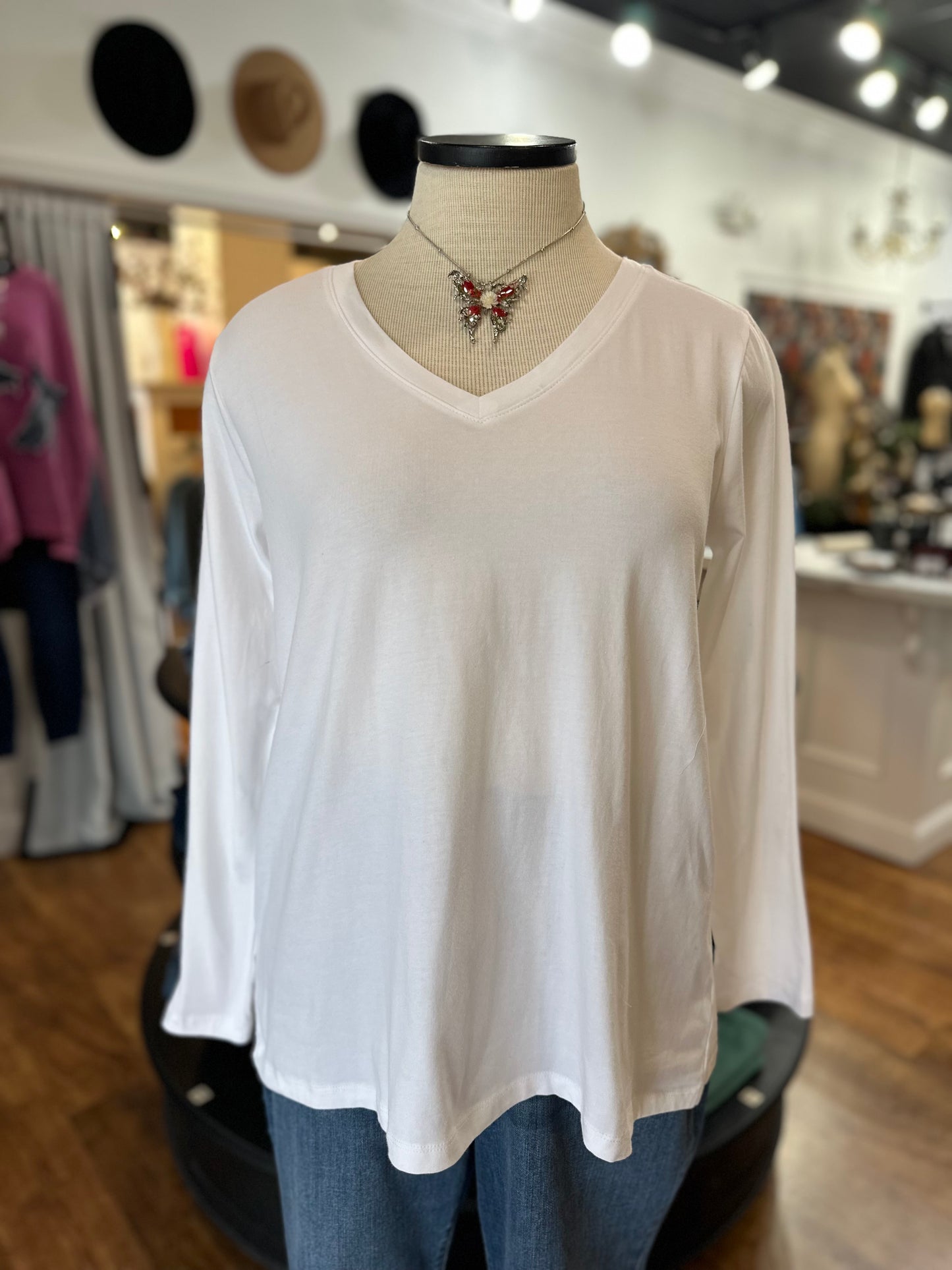 Pure Comfort V-Neck Long Sleeved Tee ~ White