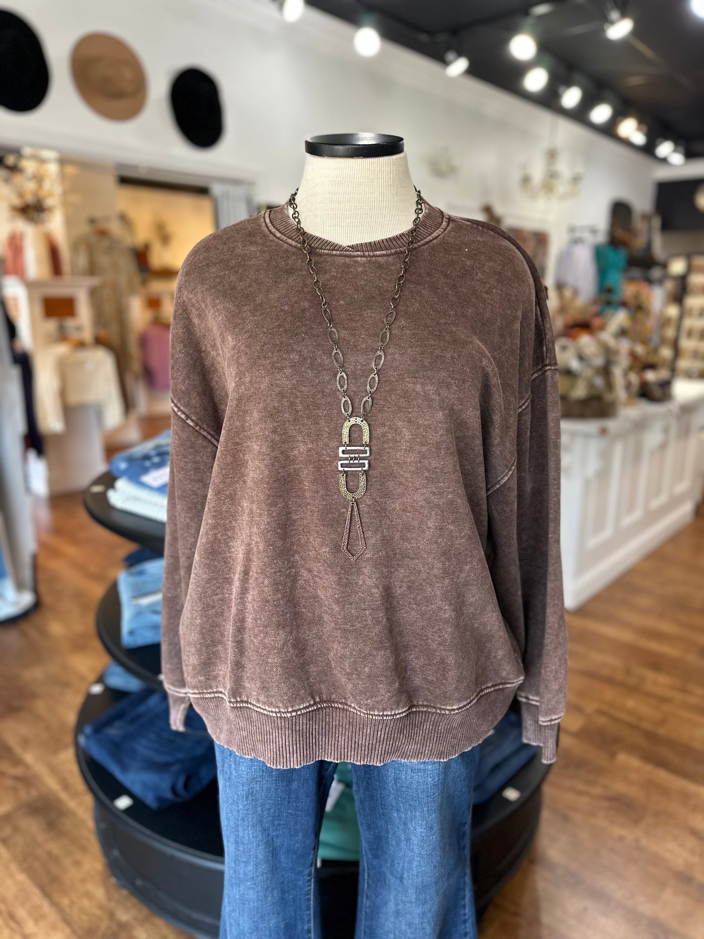 Casual Staple Mineral Wash Pullover ~ Chocolate