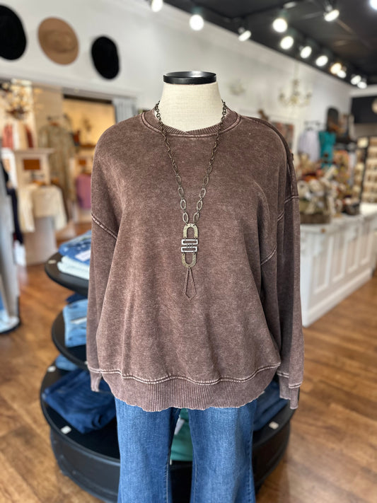 Casual Staple Mineral Wash Pullover ~ Chocolate