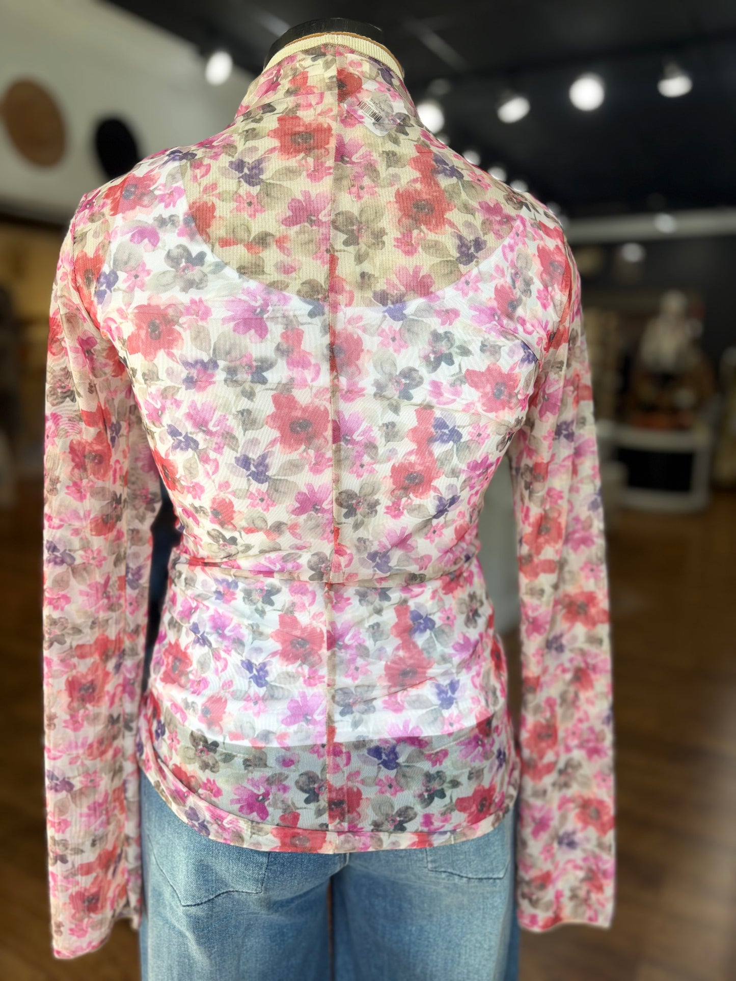 English Garden Floral Mesh Top - Pink
