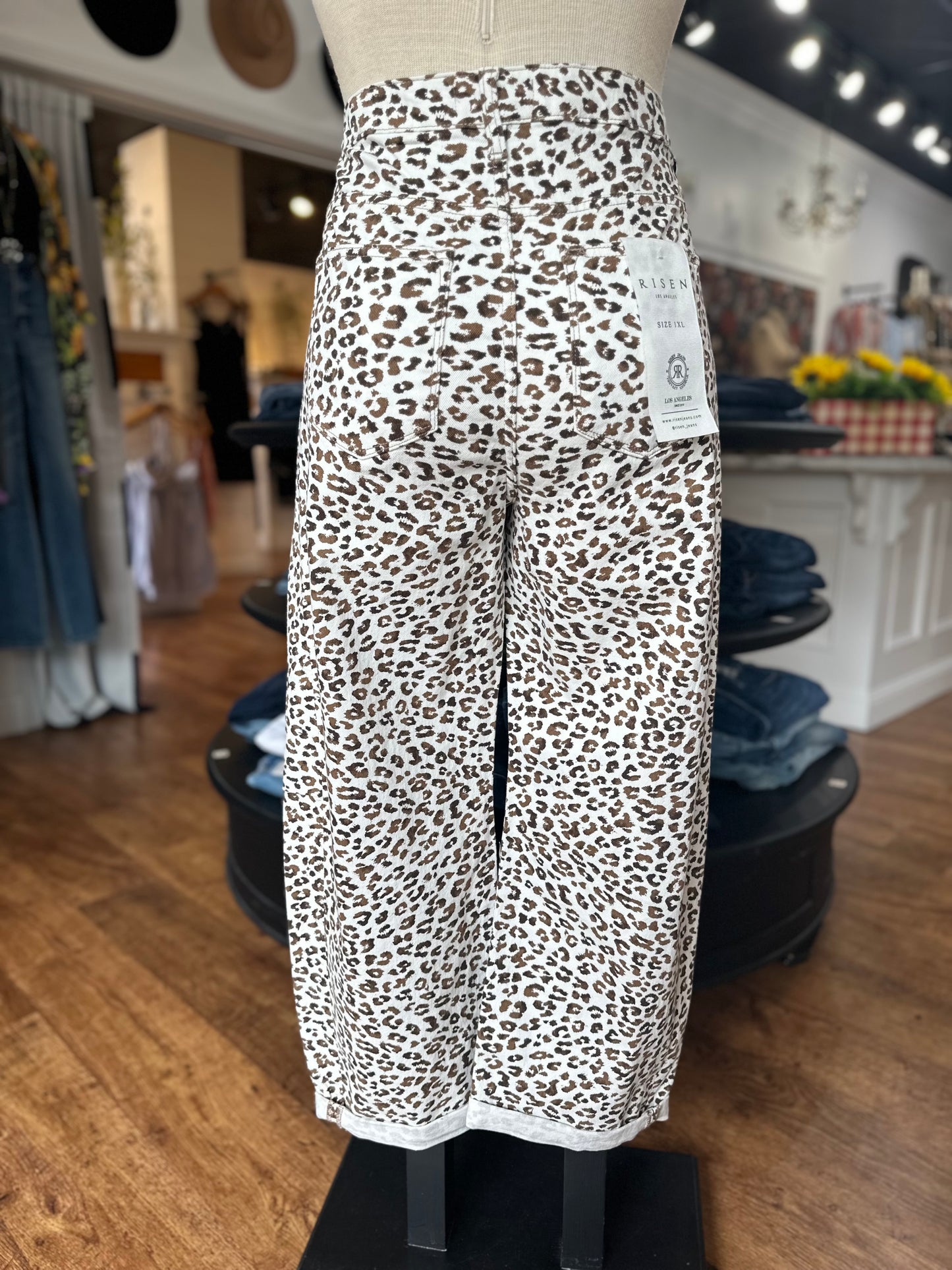 Time Stops Leopard Crop Barrel Jeans (Risen)
