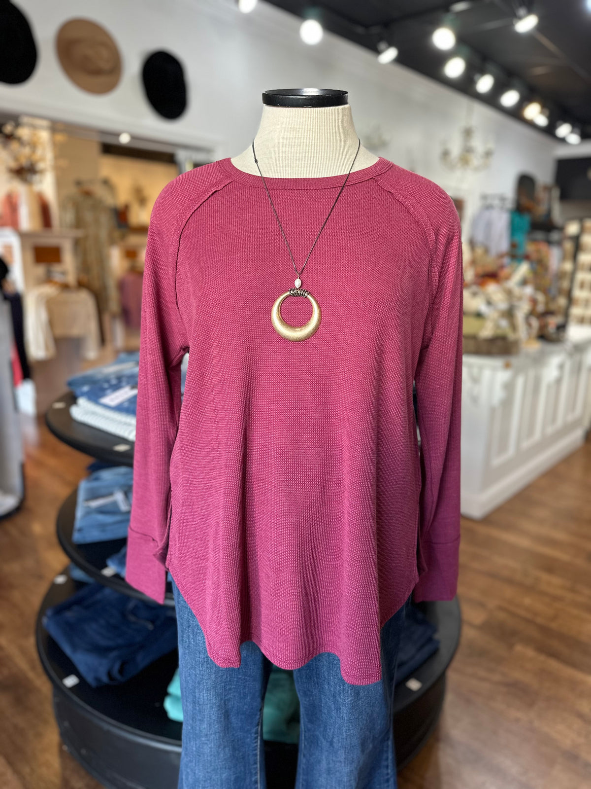 Just Right Waffle Knit Top ~ Cabernet