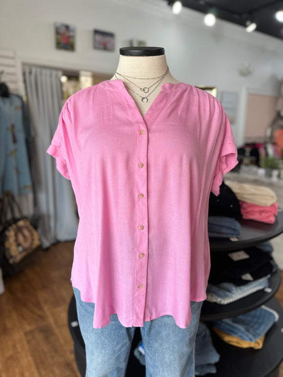 Casually Chic Button Down Top ~ Pink